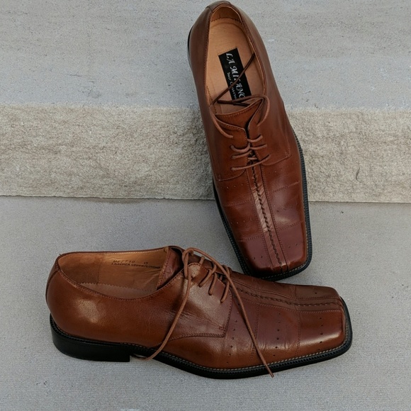 L A Milano Italy men's lace-up dress shoe cognac